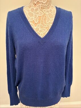 Halogen Royal Blue V-Neck Sweater 100% Cashmere Size XL